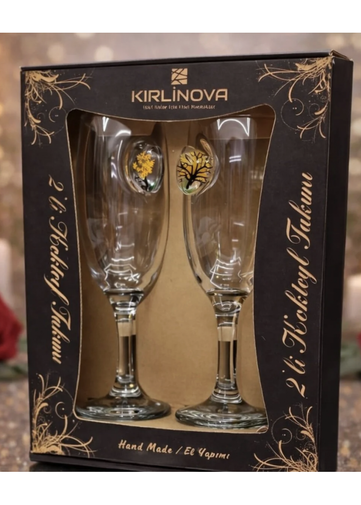 KirLiNova Kalp Detaylı Kokteyl Kadehi 2 li – Özel Gün Hediyelik
