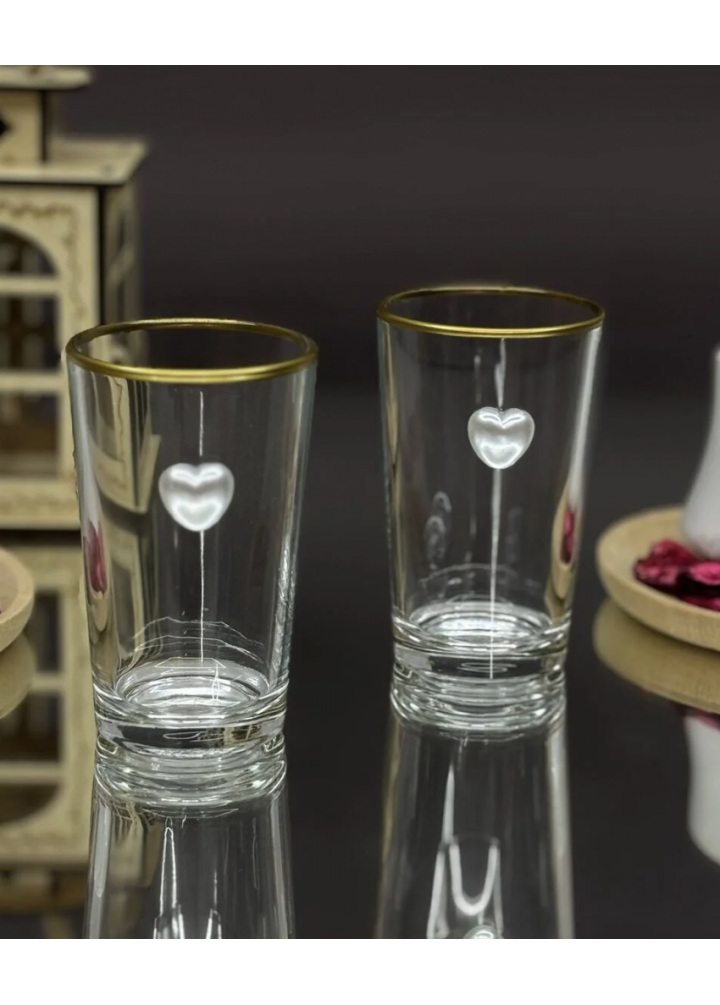 KirLiNova Altın Yaldızlı Beyaz Kalp Detaylı Kahve Yanı Bardak 2’li