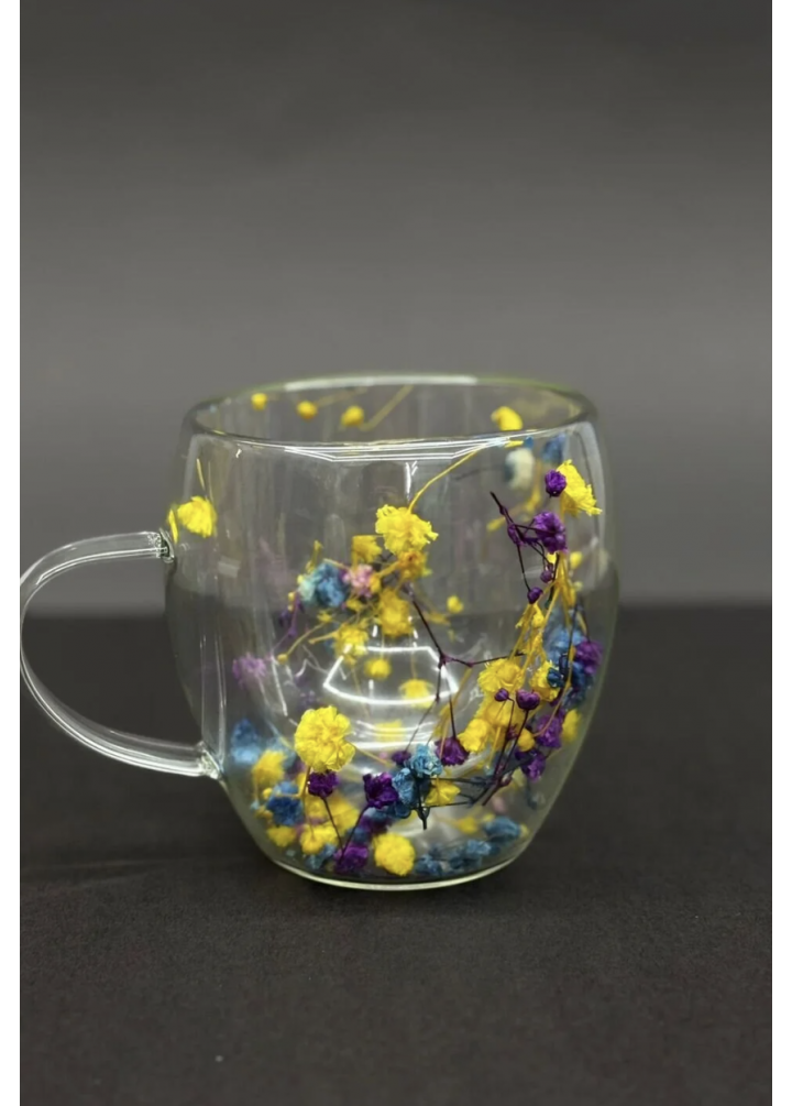 KirLiNova Çift Cidarlı Kulplu Cam Bardak Sarı