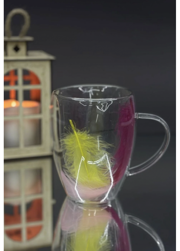 KirLiNova Tüylü Çift Cidarlı Kulplu Cam Bardak