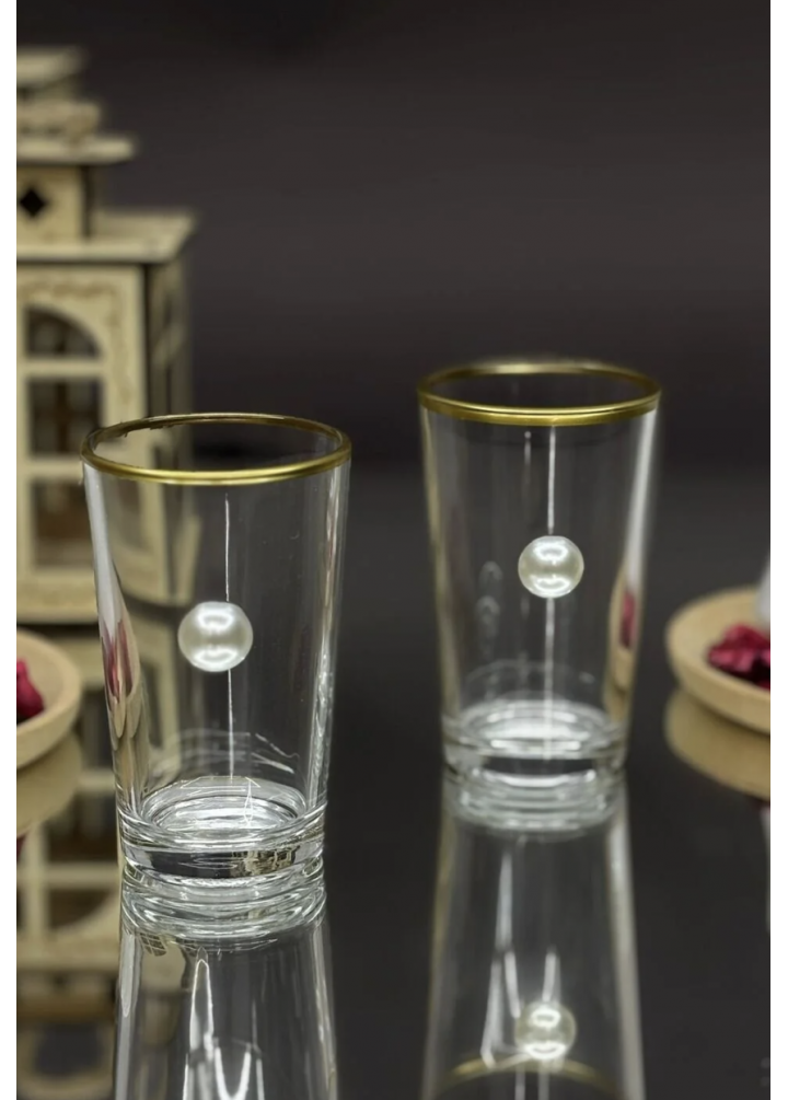 KirLiNova Altın Yaldızlı Beyaz İnci Detaylı Kahve Yanı Bardak 6 'lı