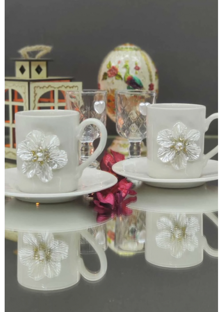 KirLiNova Porselen Çiçek Detaylı Kahve Fincanı Takımı 2’li