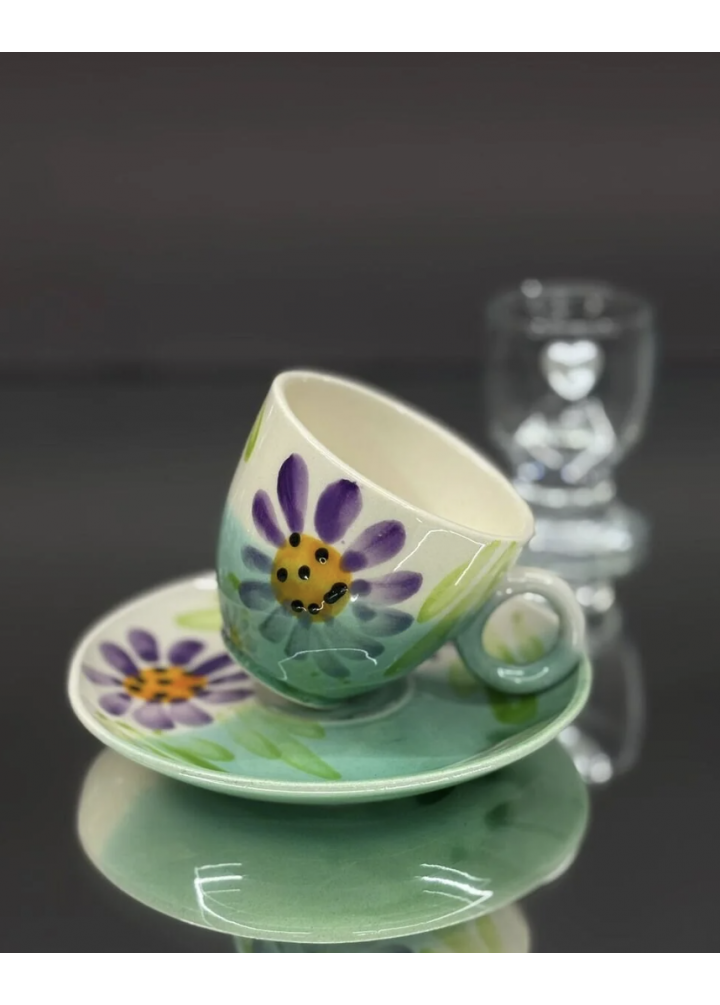 KirLiNova Çiçek Desenli Porselen 2’li Fincan Seti – El Dekorlu Kahve Fincanı Takımı