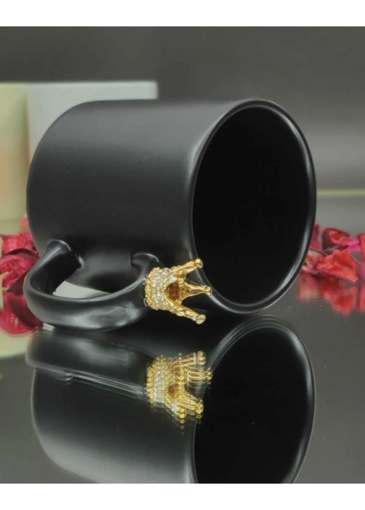 KirLiNova Taç Detaylı Siyah Kupa Bardak (Tekli)