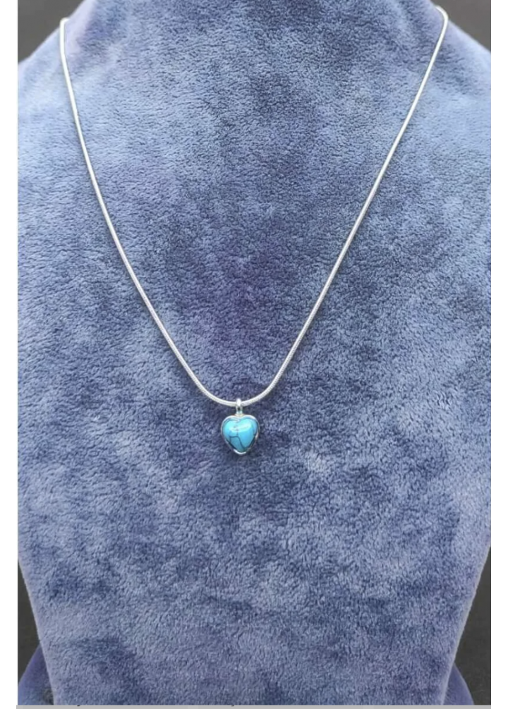 KirLiNova Turkuaz Kalp Taşlı Minimal Çelik Kolye -Gümüş