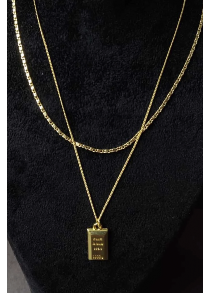 KirLiNova Gold Bar Figürlü Çift Katmanlı Kolye -Altın