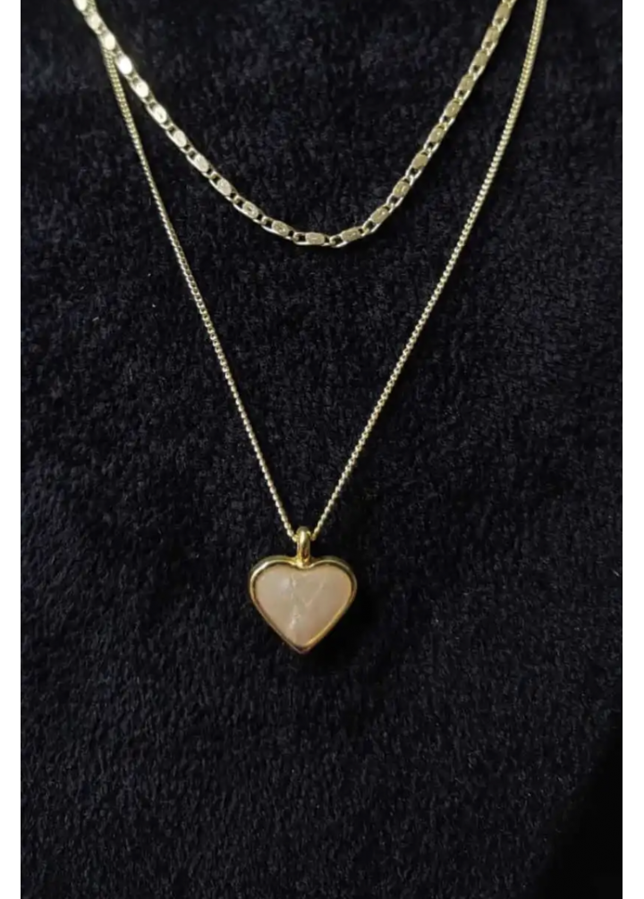 KirLiNova Kalp Figürlü Gold Renk Çift Zincir Kolye -Altın
