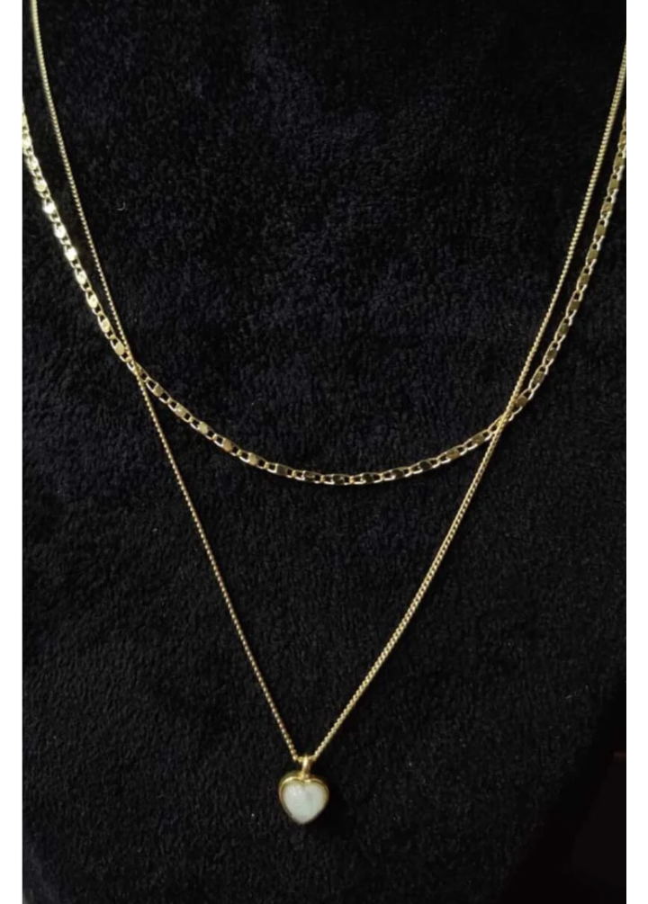 KirLiNova Kalp Figürlü Çift Katmanlı Minimal Kolye -Altın