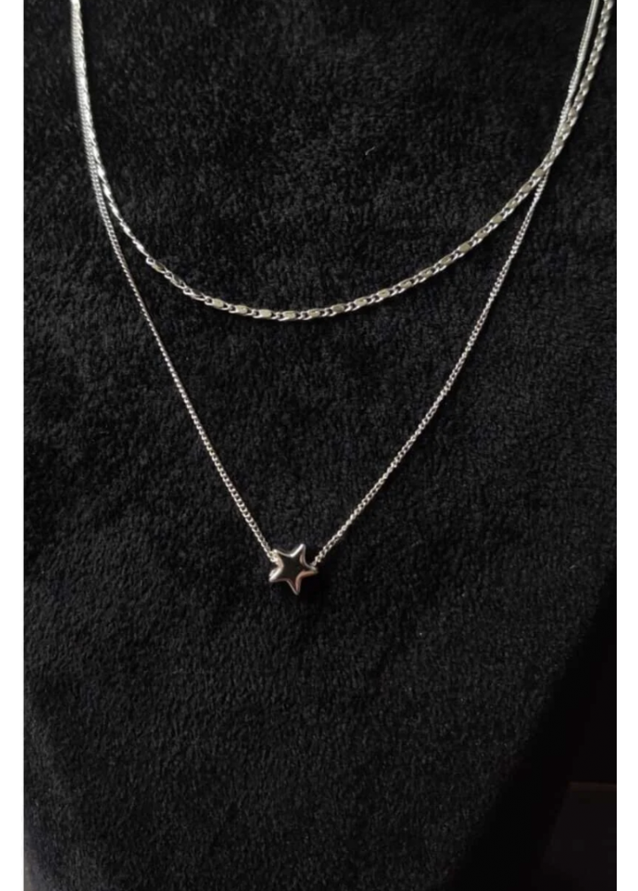 KirLiNova Yıldız Figürlü Çift Zincirli Kolye -Gümüş