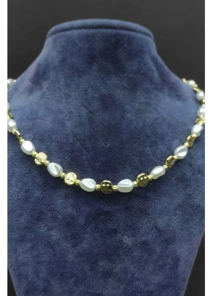 KirLiNova Gold Detaylı İnci Görünümlü Minimal Kolye -Altın