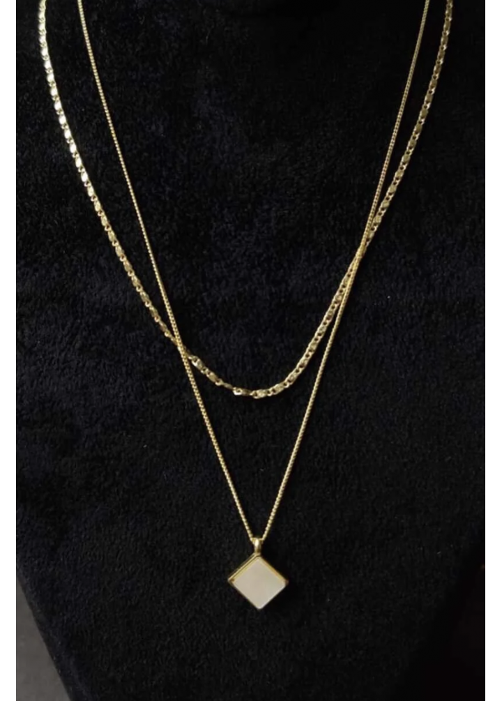 KirLiNova Geometrik Kare Figürlü İkili Kadın Kolye Zincir