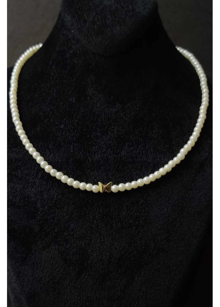 KirLiNova İnci Dizilimli Kalp Detaylı Choker Kolye -Beyaz