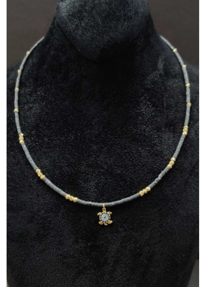 KirLiNova Kaplumbağa Figür Detaylı Boncuklu Kadın Kolye - Gri