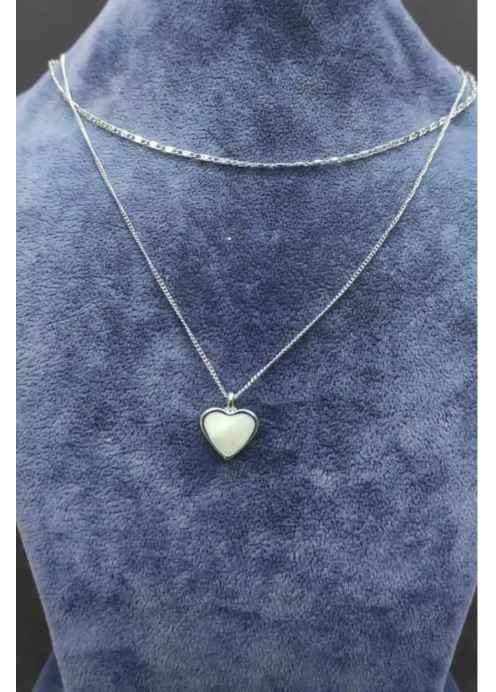 KirLiNova Küçük Kalp Figürlü Gümüş Renk Çift Zincir Kolye -Gümüş