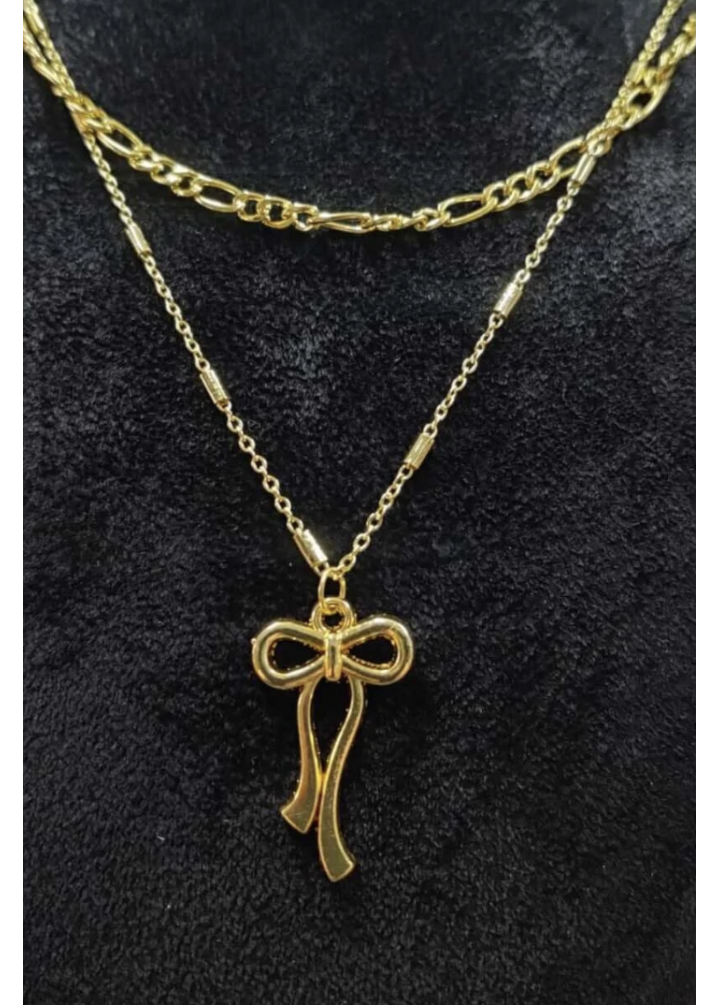 KirLiNova Çift Zincirli Fiyonk Figürlü Kadın Kolye