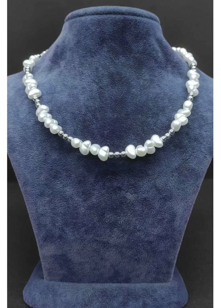 KirLiNova İnci Detaylı Minimal Gümüş Ton Kolye -Beyaz