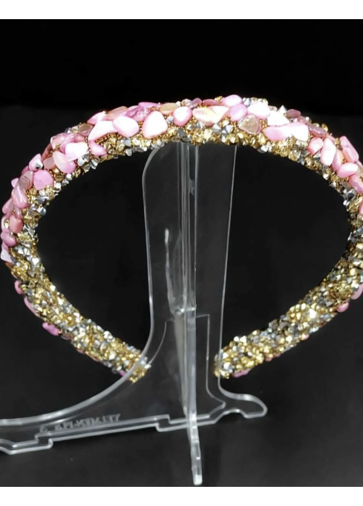 KirLiNova Pembe & Gümüş İnce Taşlı Saç Tacı – El Yapımı Kristal Detaylı Şık Toka