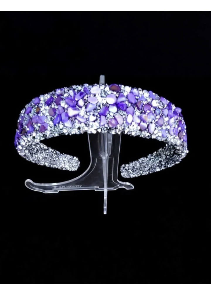 KirLiNova Mor Taşlı Geniş Taç – Gümüş Tonlu El Yapımı Özel Tasarım -Mor