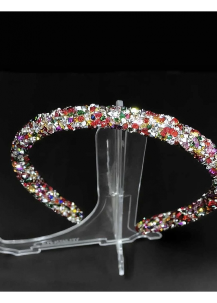 KirLiNova Çok Renkli Taşlı İnce Taç – El Yapımı Özel Tasarım Saç Aksesuarı