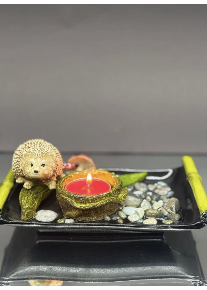 KirLiNova Kirpi Figürlü Dekoratif Mumluk – El Yapımı Biblo Mumluk